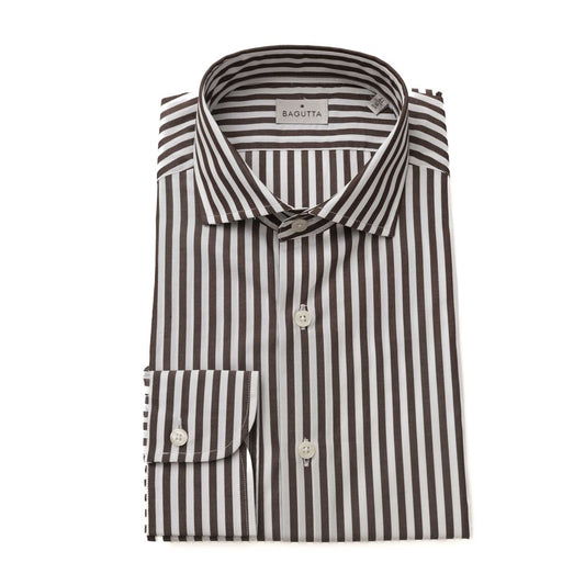 Camicia elegante in cotone marrone con colletto francese