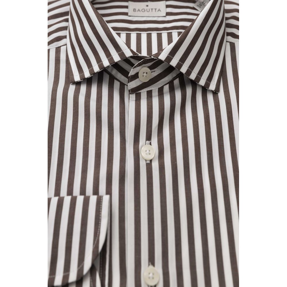 Camicia elegante in cotone marrone con colletto francese