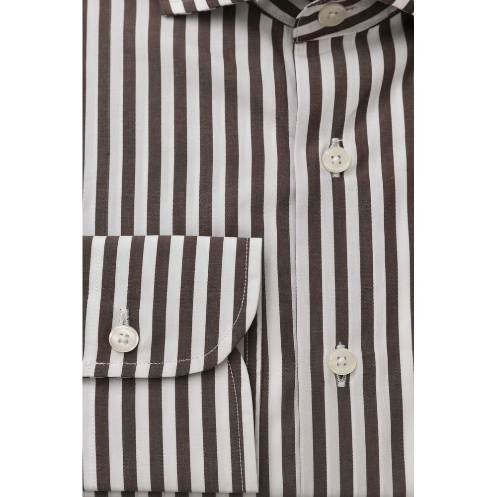 Camicia elegante in cotone marrone con colletto francese