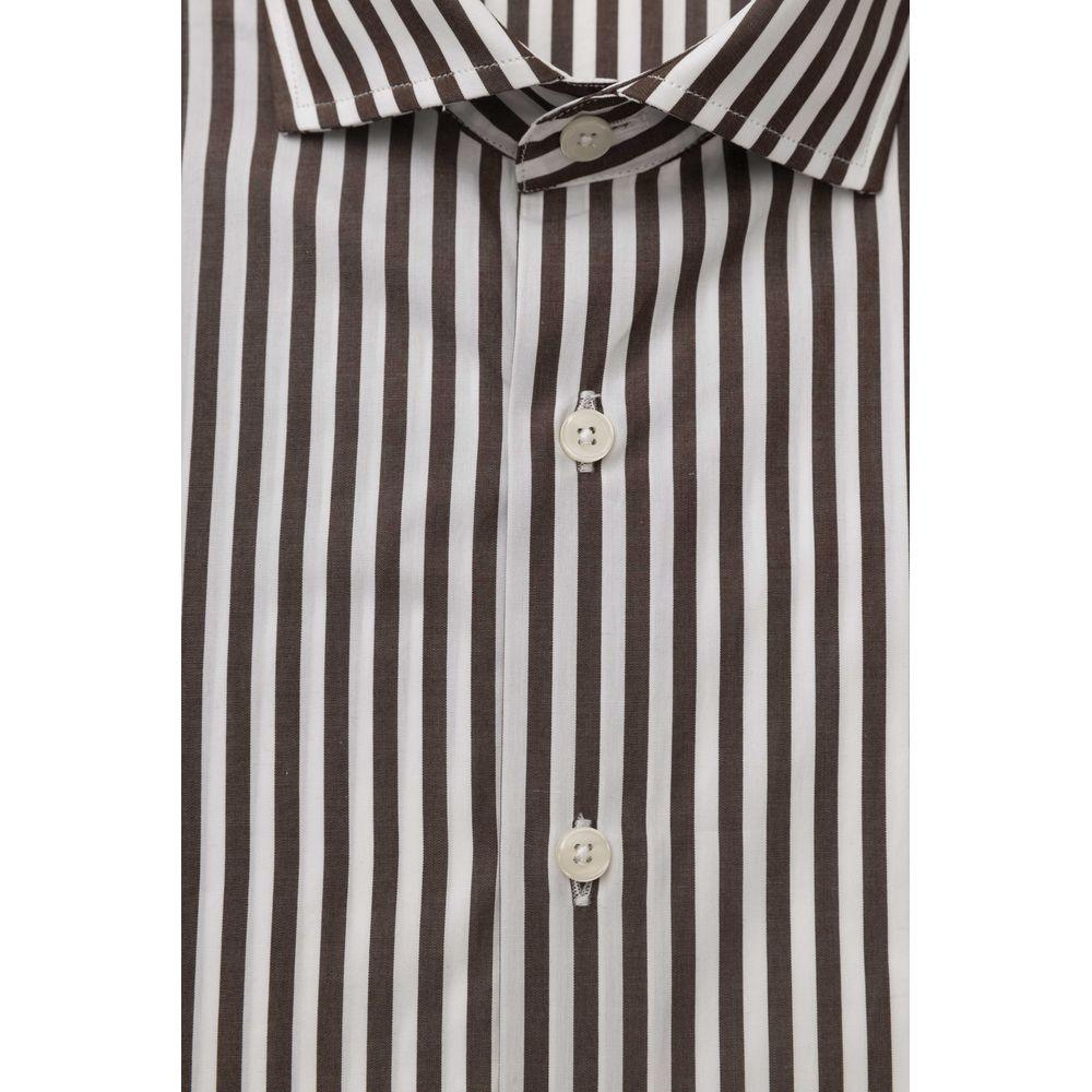 Camicia elegante in cotone marrone con colletto francese