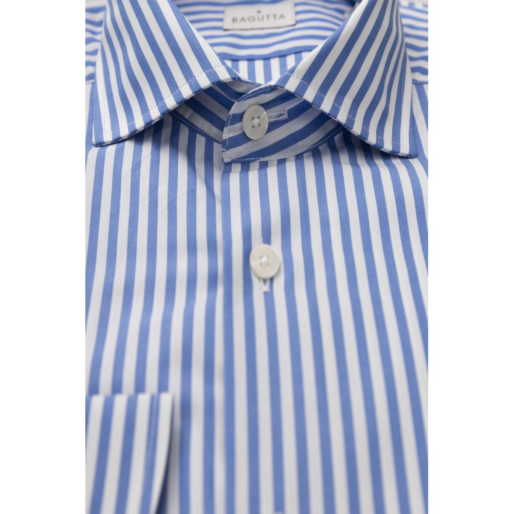 Camicia Elegante in Cotone Azzurro con Collo Francese