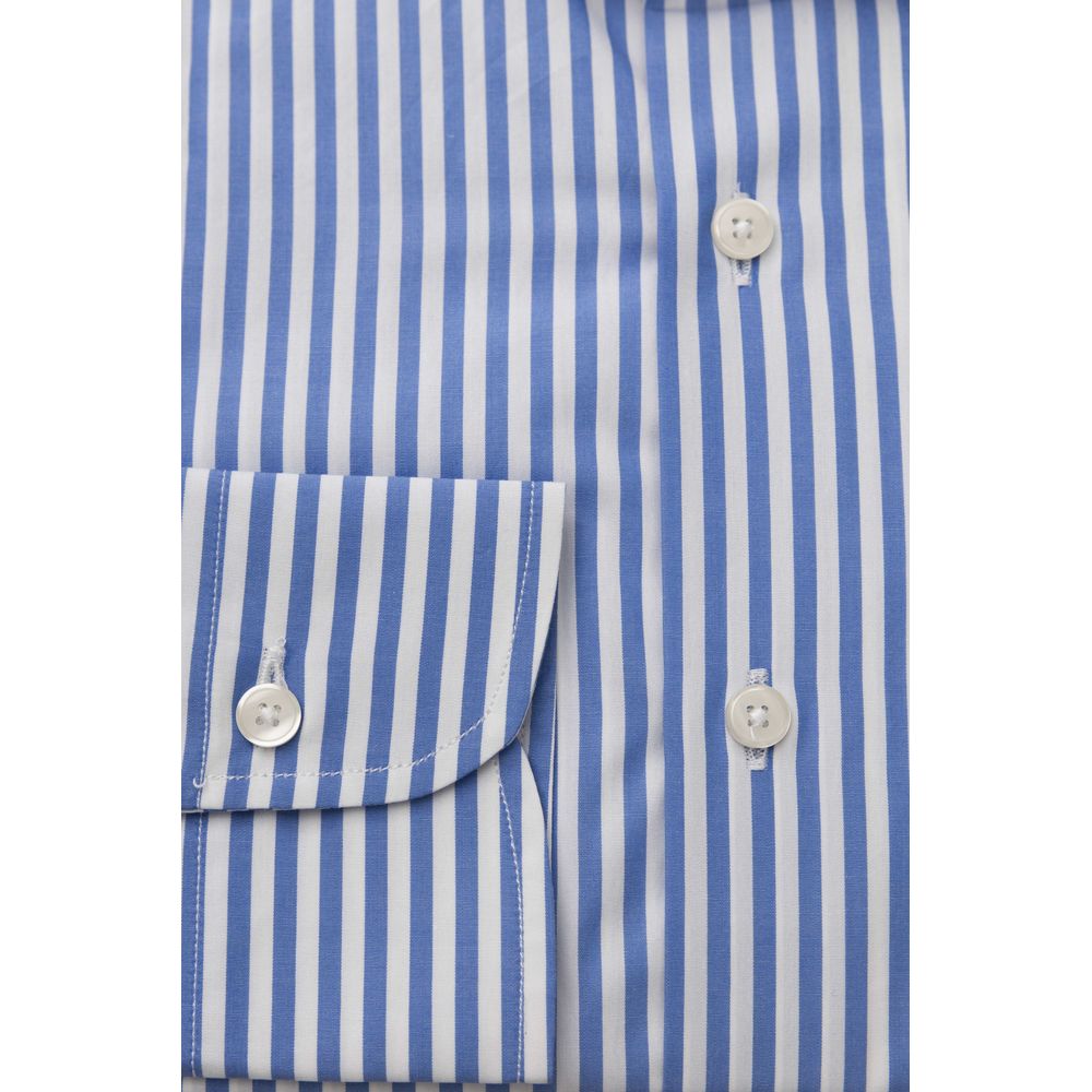 Camicia Elegante in Cotone Azzurro con Collo Francese