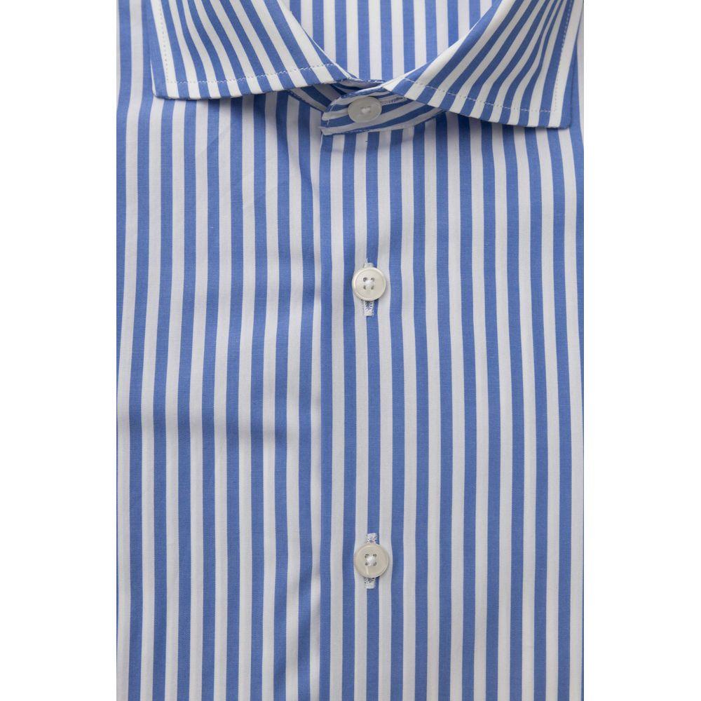 Camicia Elegante in Cotone Azzurro con Collo Francese