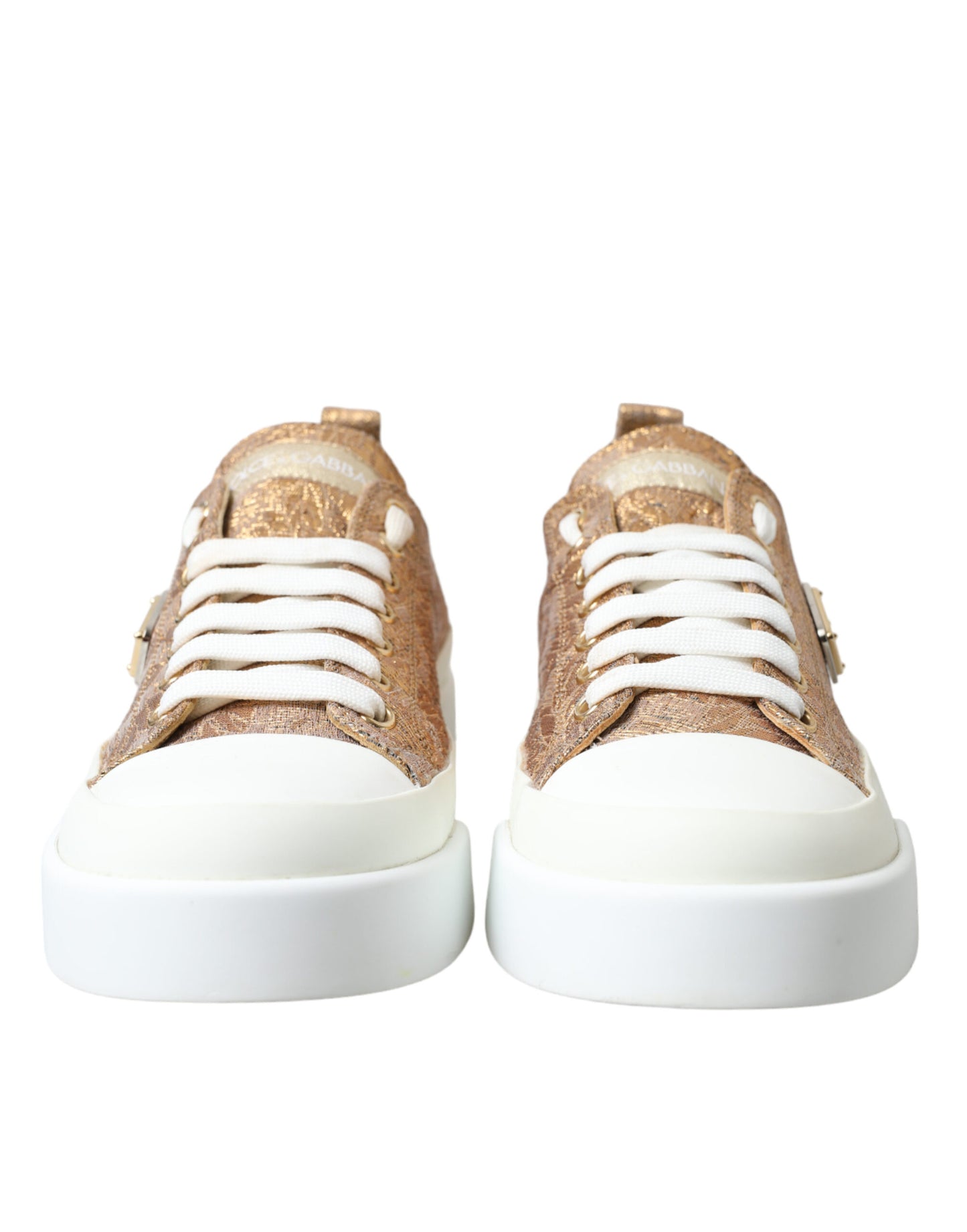 Scarpe da donna sneakers basse in broccato bianco oro