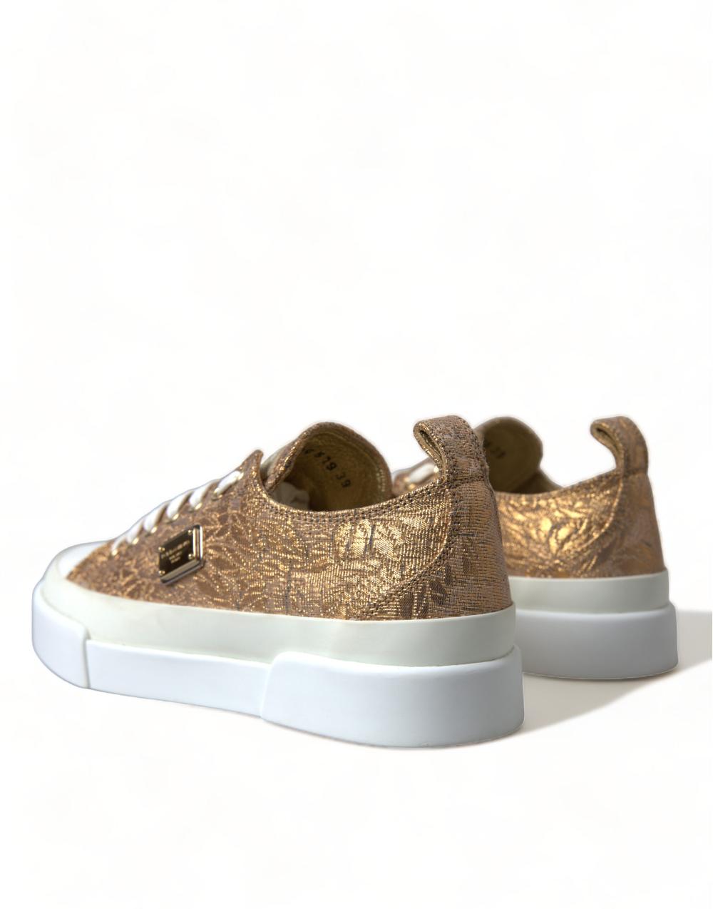 Scarpe da donna sneakers basse in broccato bianco oro