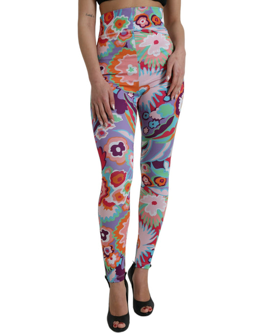 Pantaloni leggings a vita alta floreale multicolor