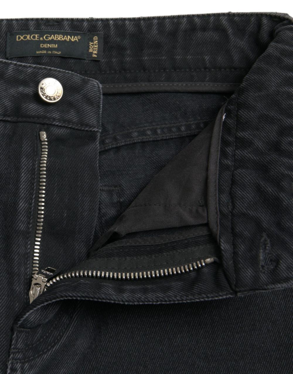 Jeans in denim strappato a vita alta in cotone nero