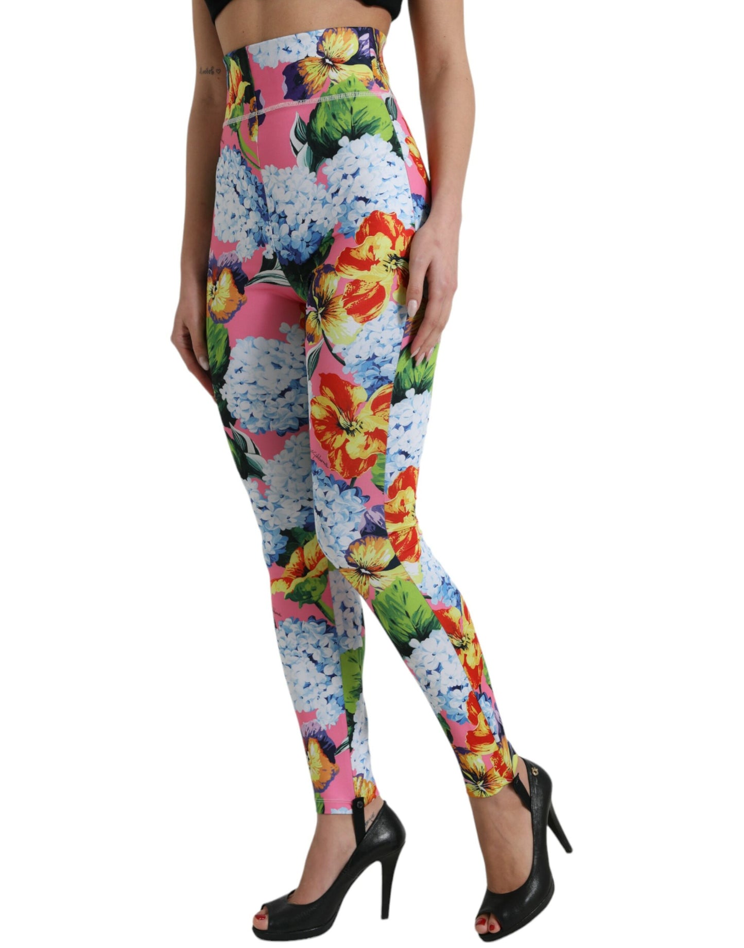 Pantaloni leggings a vita alta floreale multicolor