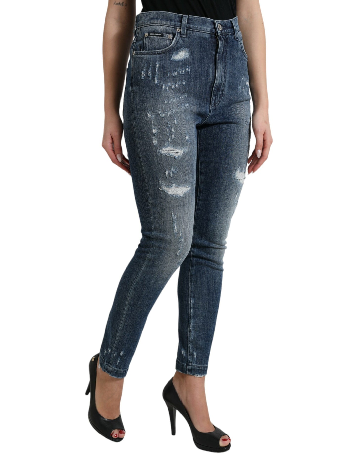 Jeans skinny in denim GRACE effetto invecchiato blu scuro