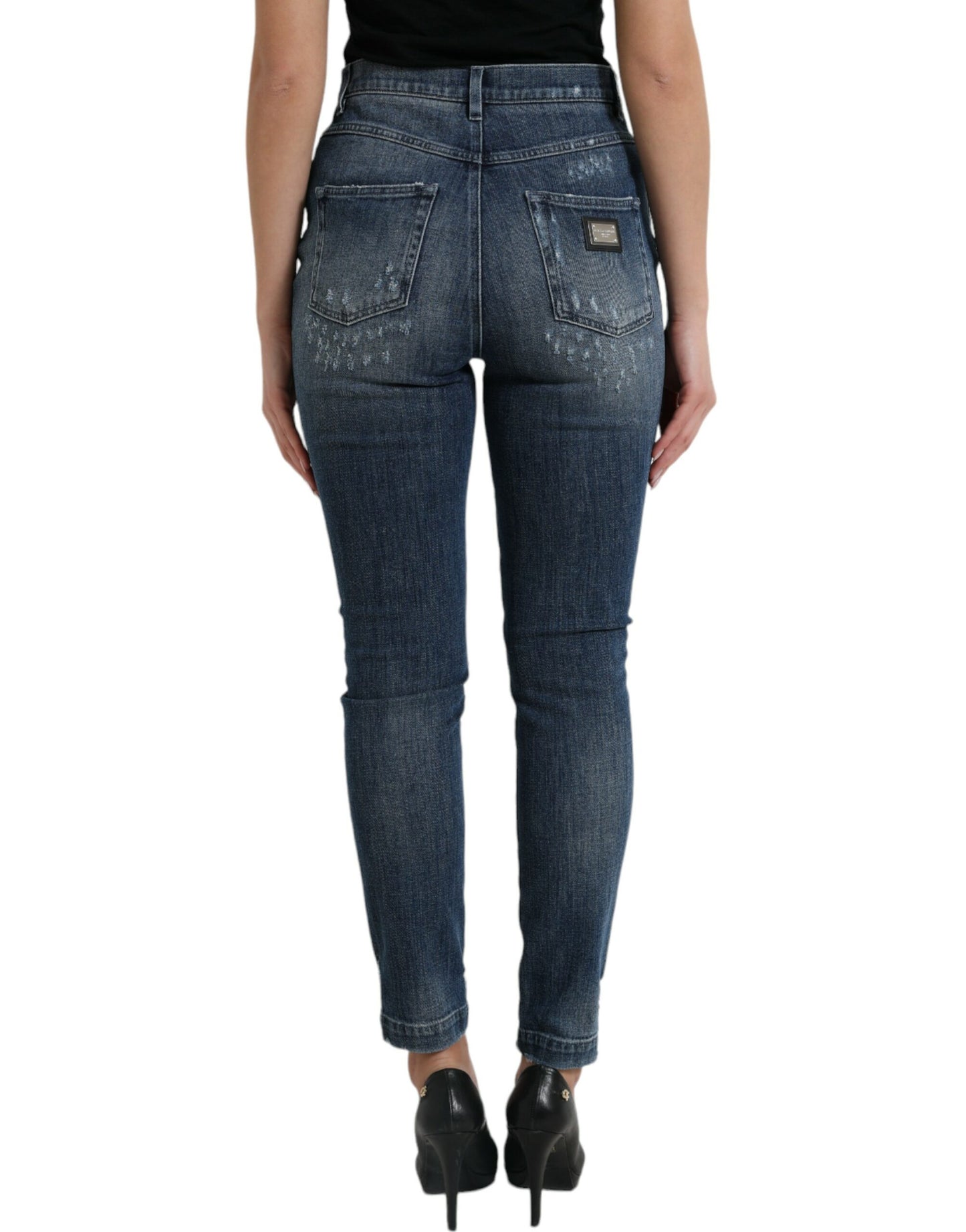 Jeans skinny in denim GRACE effetto invecchiato blu scuro