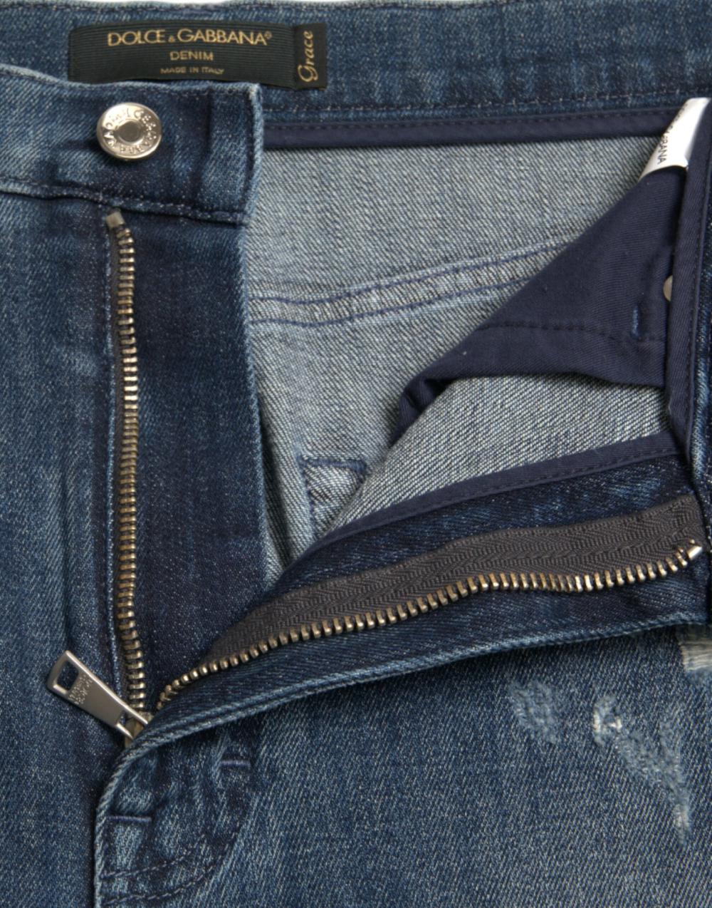 Jeans skinny in denim GRACE effetto invecchiato blu scuro