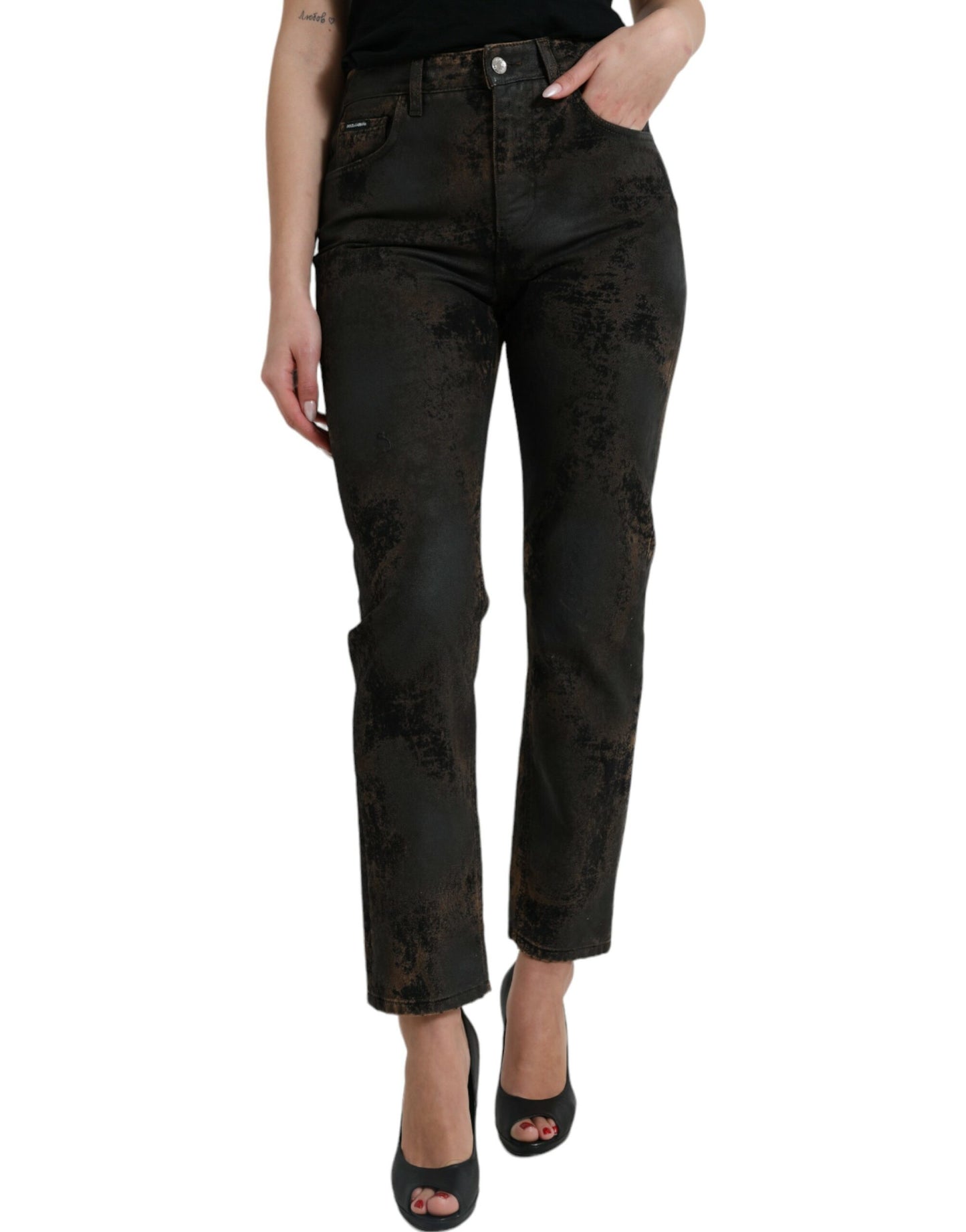 Jeans FIDANZATO in denim di cotone a vita media marrone