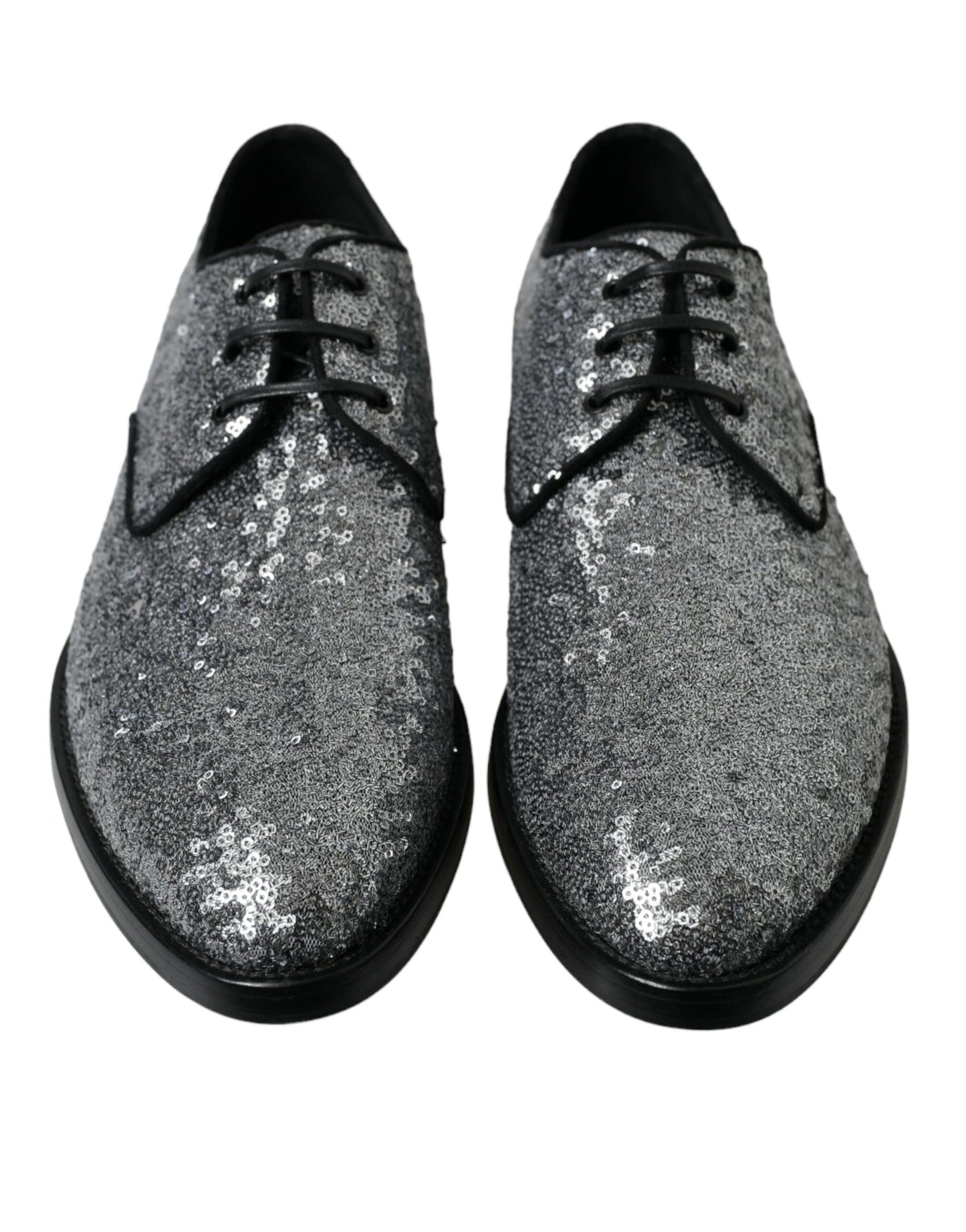 Scarpe eleganti derby da uomo stringate con paillettes argento