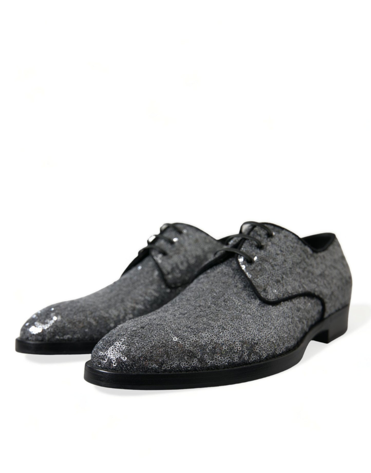 Scarpe eleganti derby da uomo stringate con paillettes argento