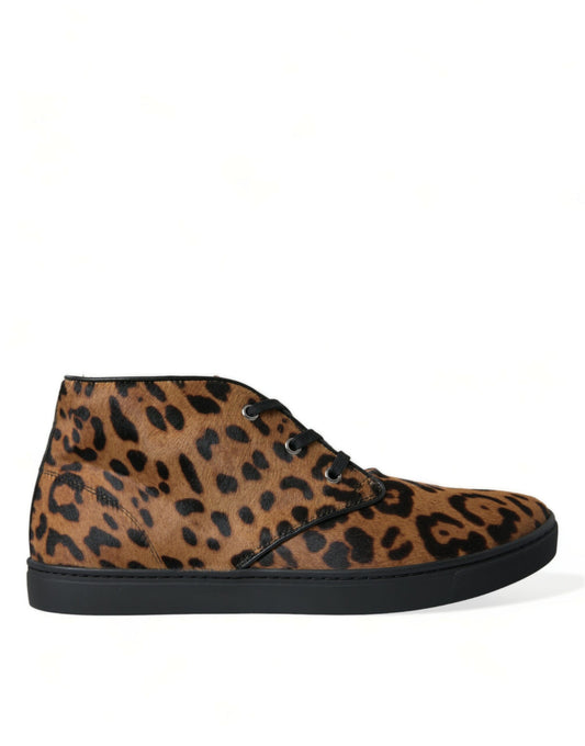 Scarpe da ginnastica in pelle di cavallino leopardo marrone