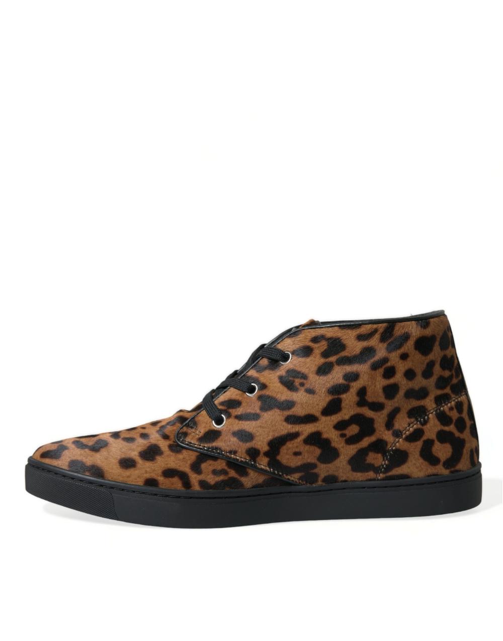 Scarpe da ginnastica in pelle di cavallino leopardo marrone