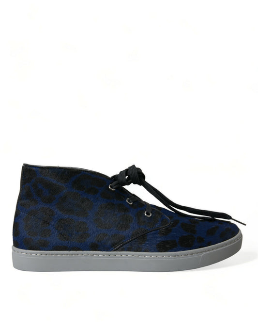 Scarpe da ginnastica mid-top leopardate in pelle di vitello blu