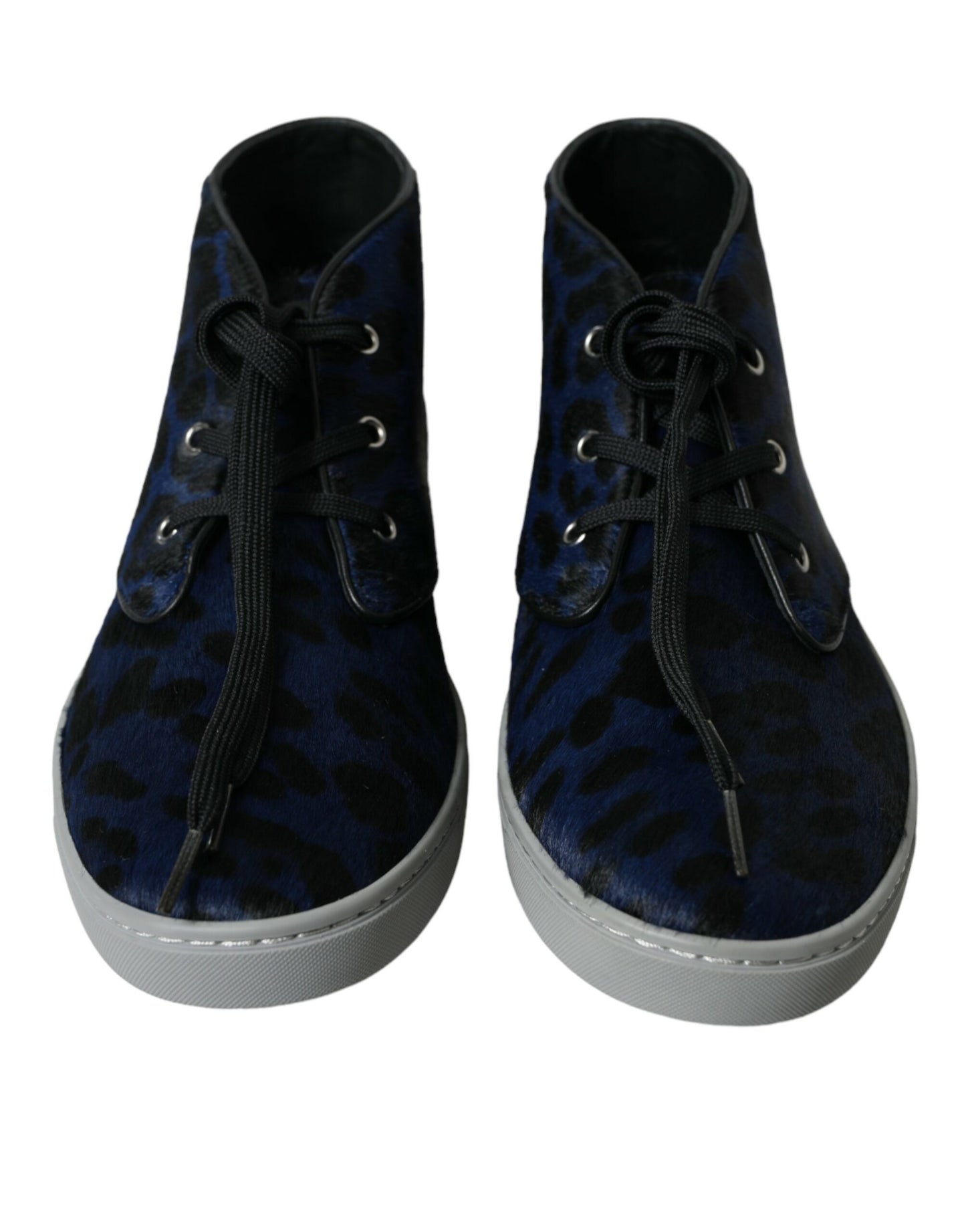 Scarpe da ginnastica mid-top leopardate in pelle di vitello blu