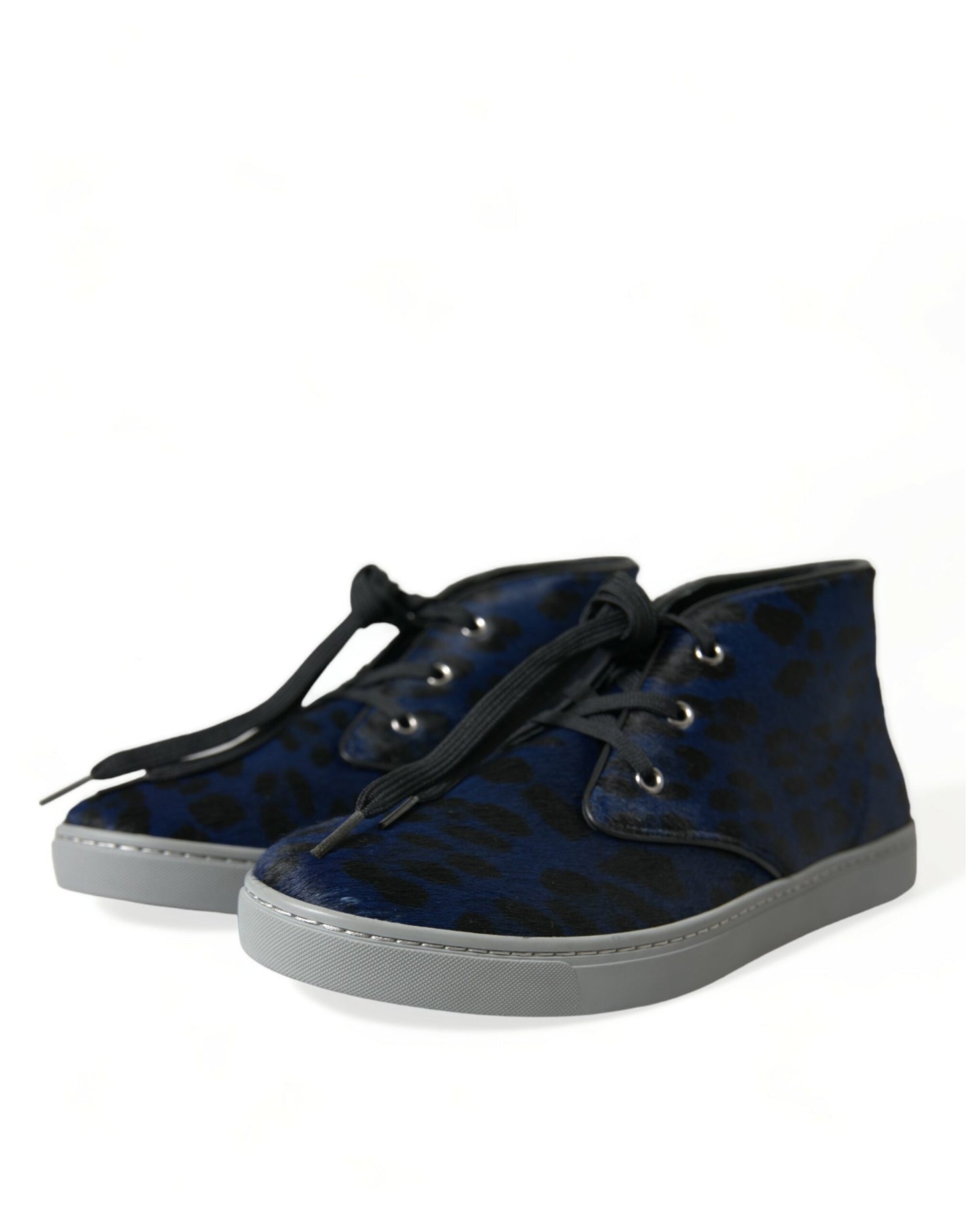 Scarpe da ginnastica mid-top leopardate in pelle di vitello blu