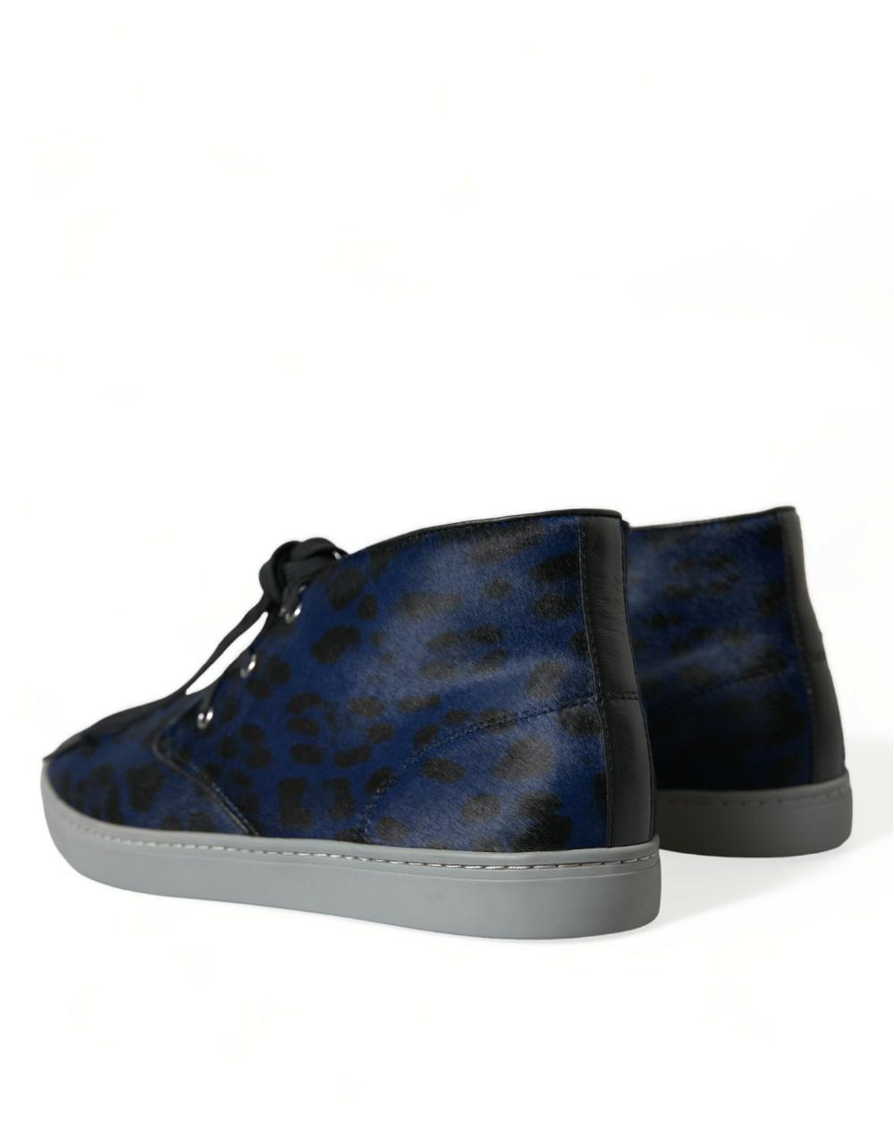 Scarpe da ginnastica mid-top leopardate in pelle di vitello blu