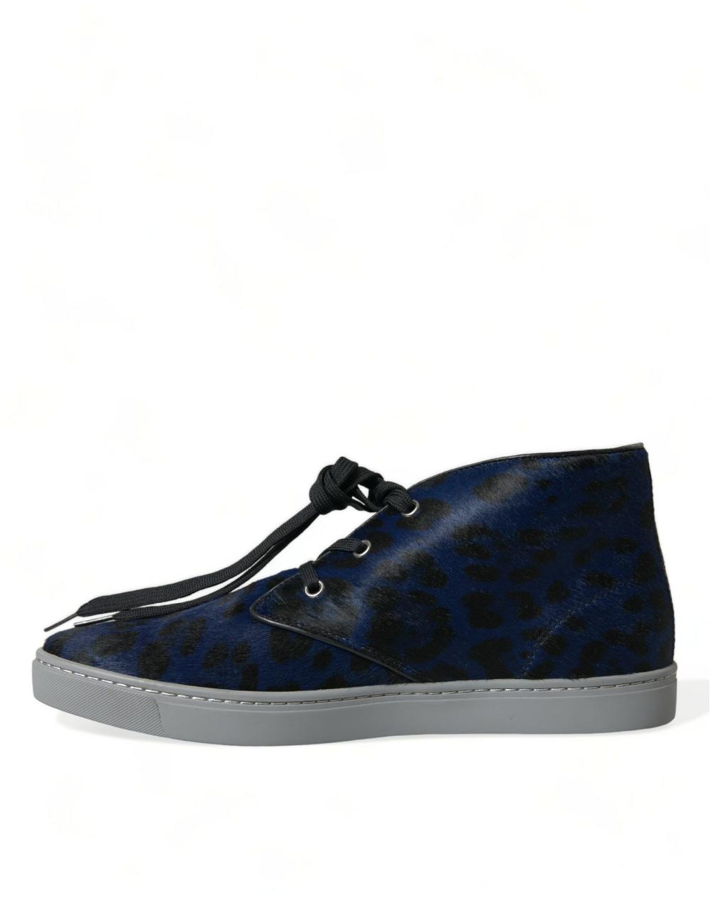 Scarpe da ginnastica mid-top leopardate in pelle di vitello blu