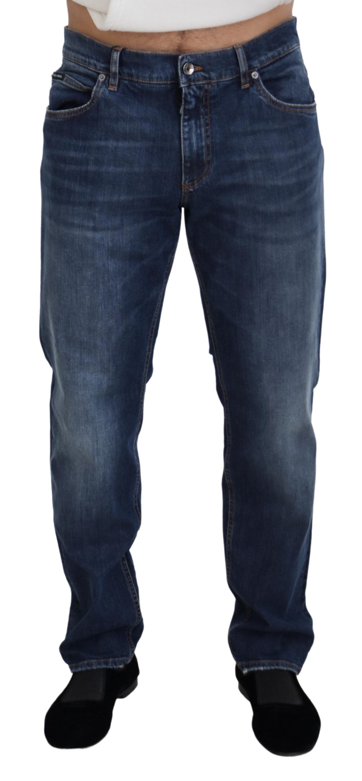 Jeans casual in denim di cotone lavato blu