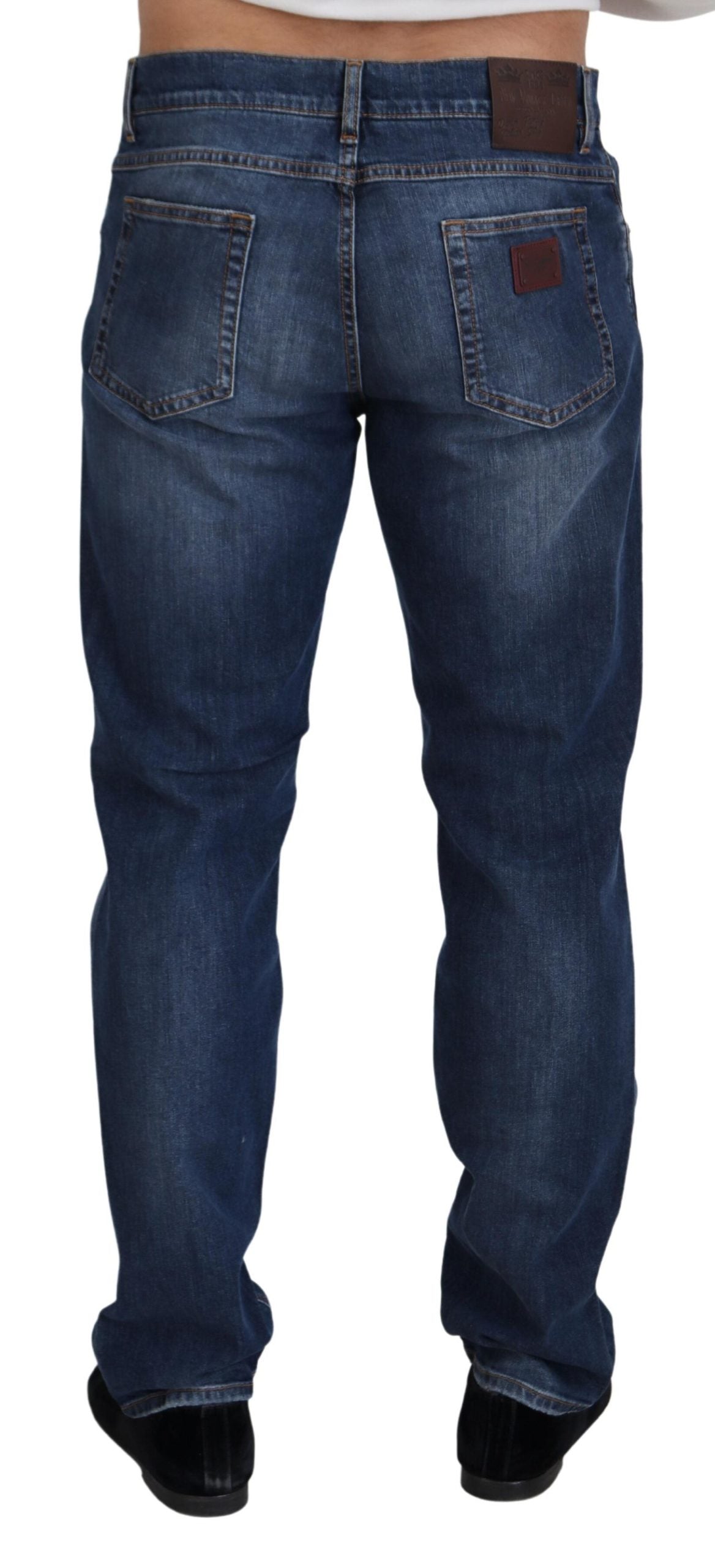 Jeans casual in denim di cotone lavato blu