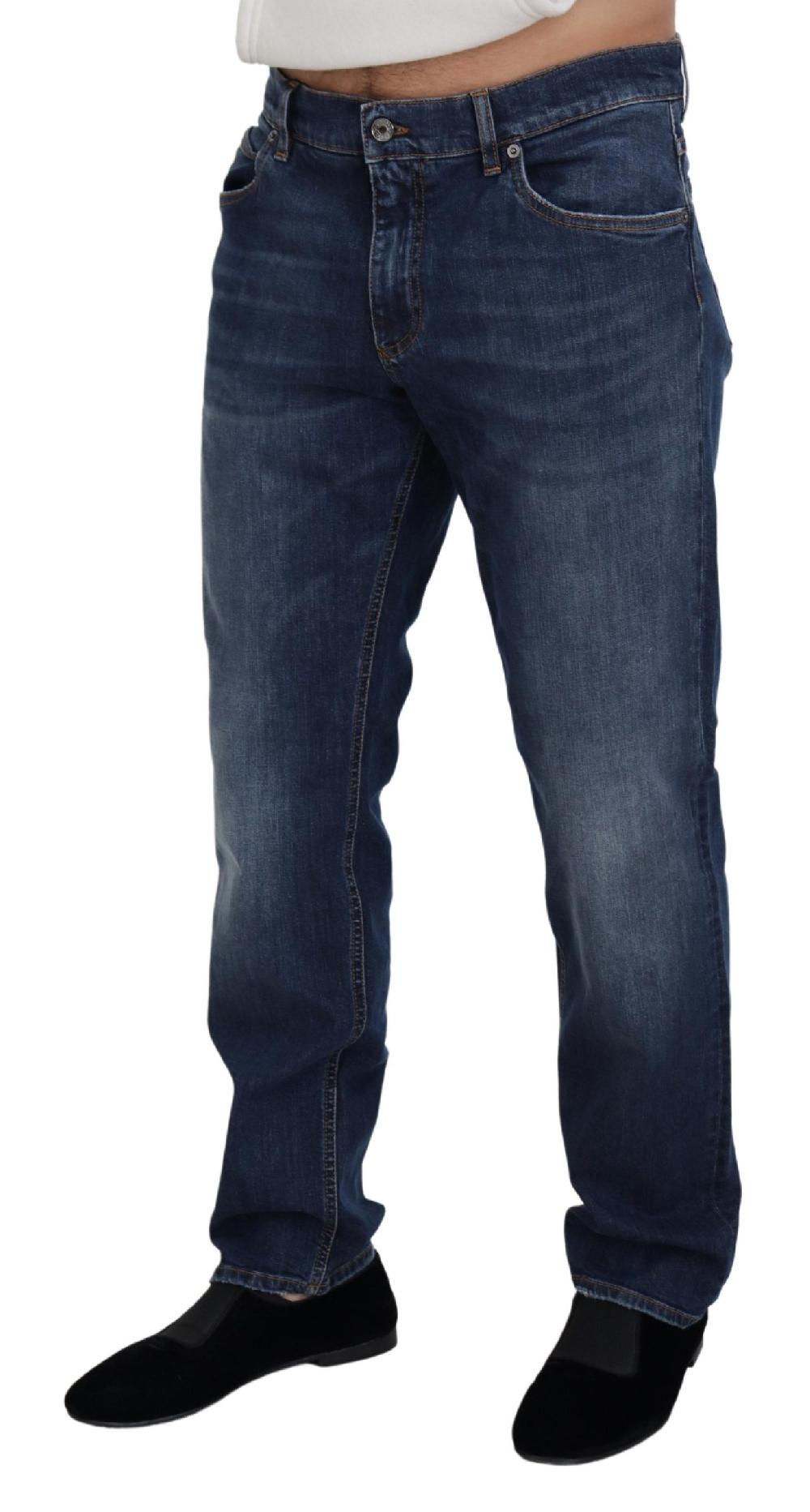 Jeans casual in denim di cotone lavato blu