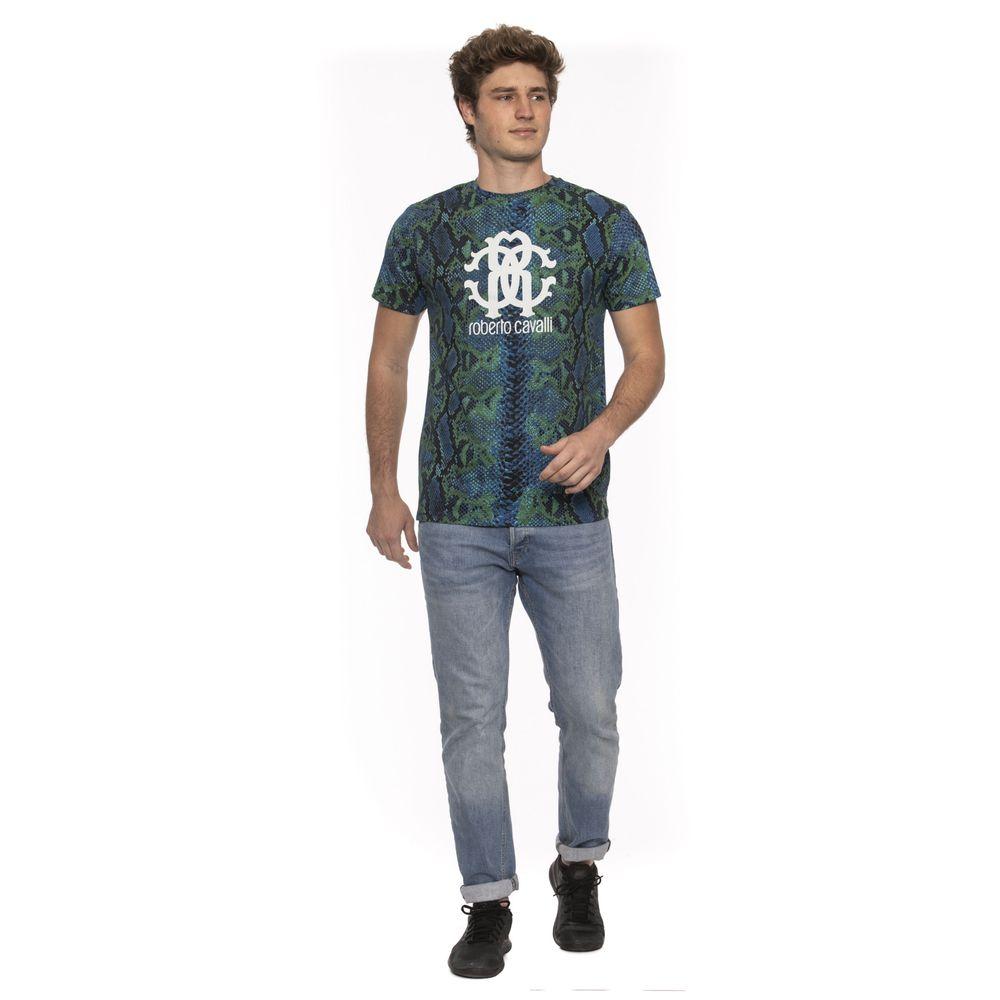 T-shirt con logo fantasia pitone verde acqua