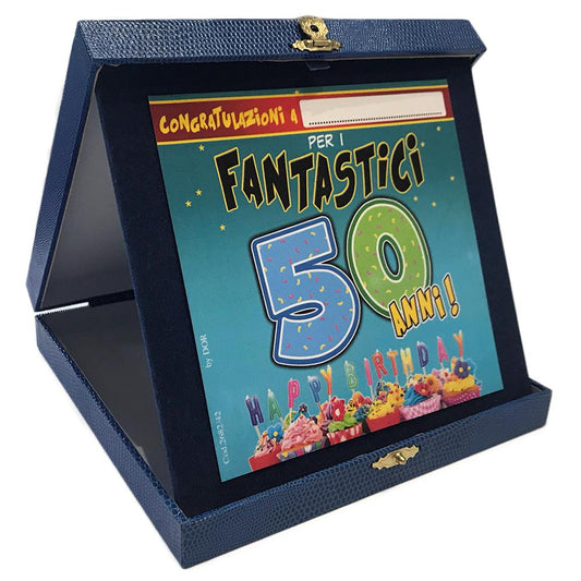 Targa Fantastici 50 anni Personalizzabile cofanetto Gadget idea regalo