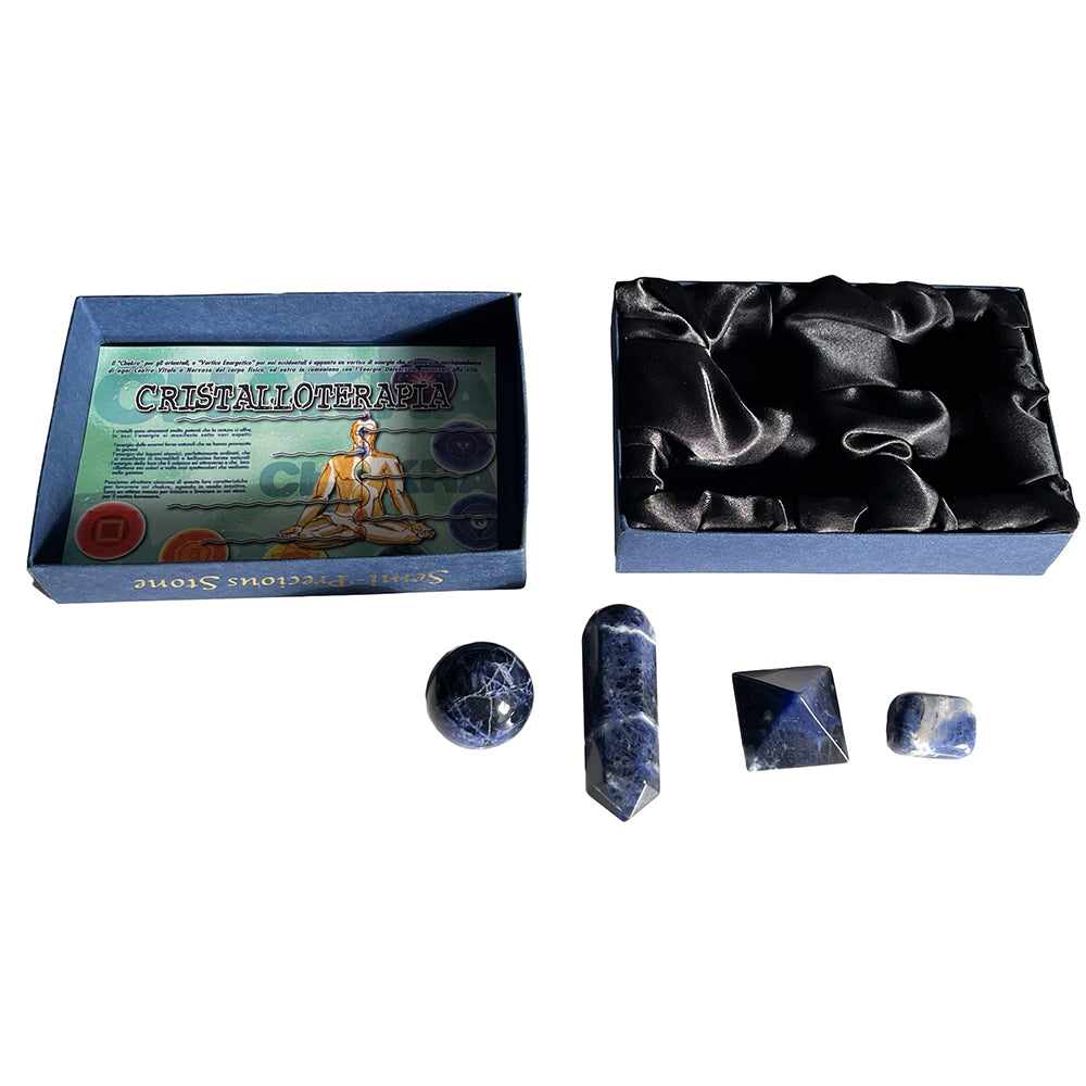 Kit per Cristalloterapia con pietra semipreziosa naturale Sodalite